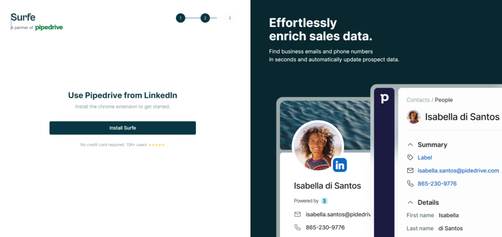 Інтеграція Pipedrive з LinkedIn: реєстрація в сервісі Surfe